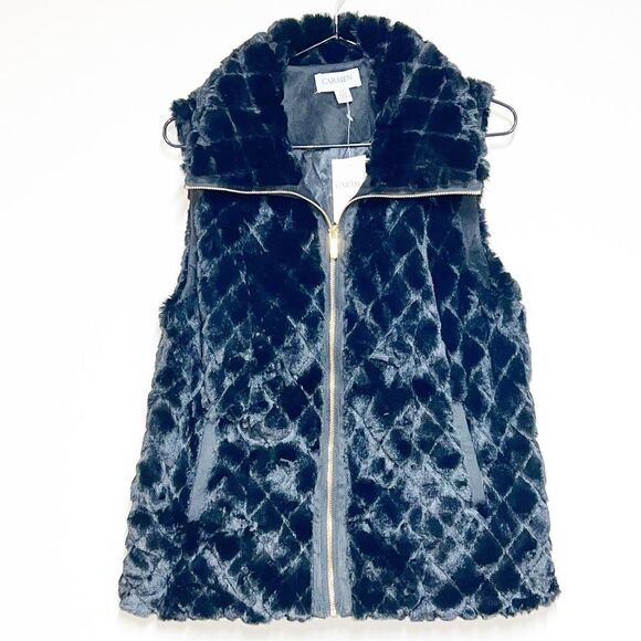 NWT Carmen Marc Valvo Minky Soft Faux Fur Diamond Quilt Vest Sz S - Picture 2 of 8